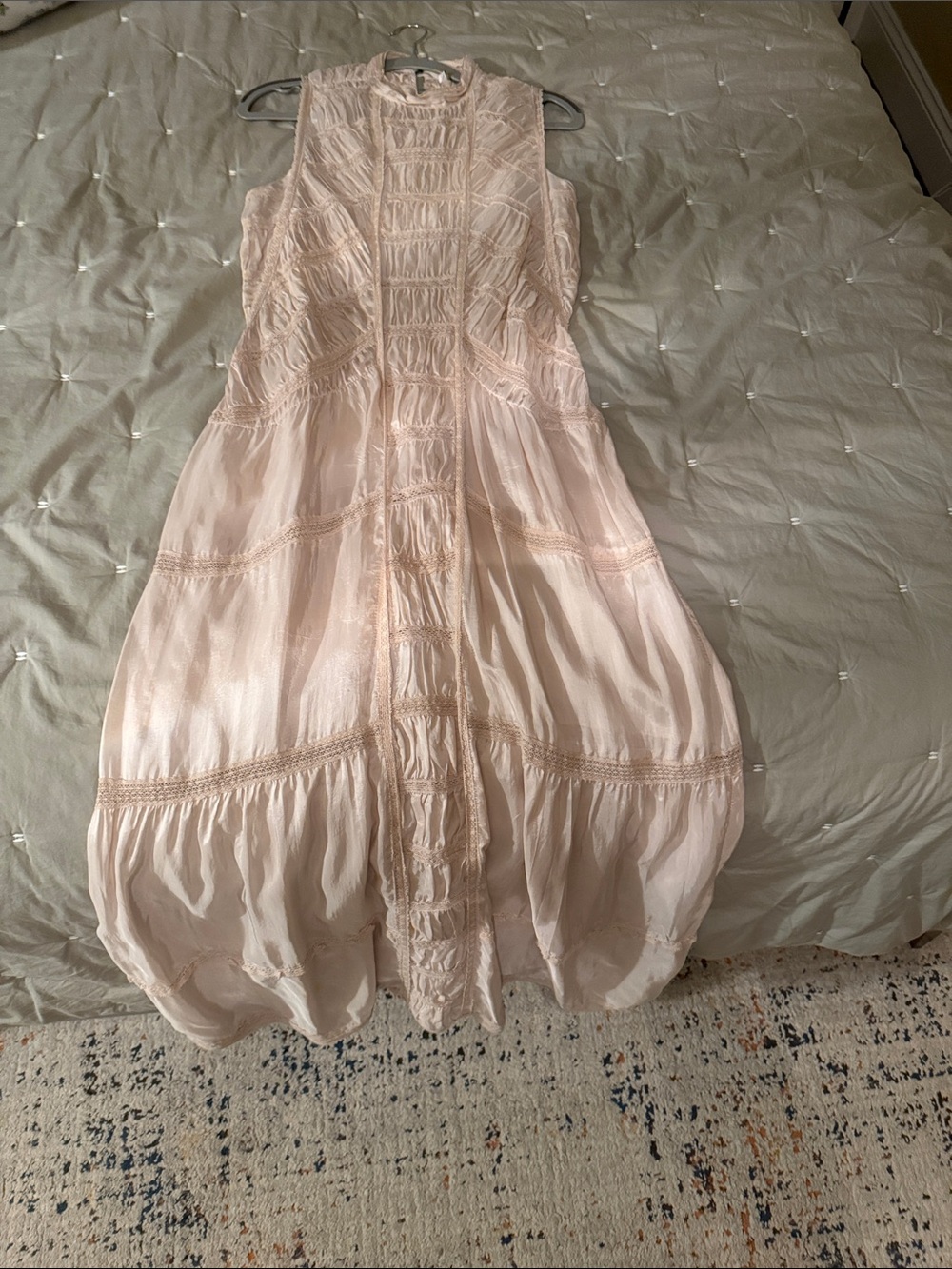 Zara Pale Blush Lace-Trim Sleeveless Formal Dress